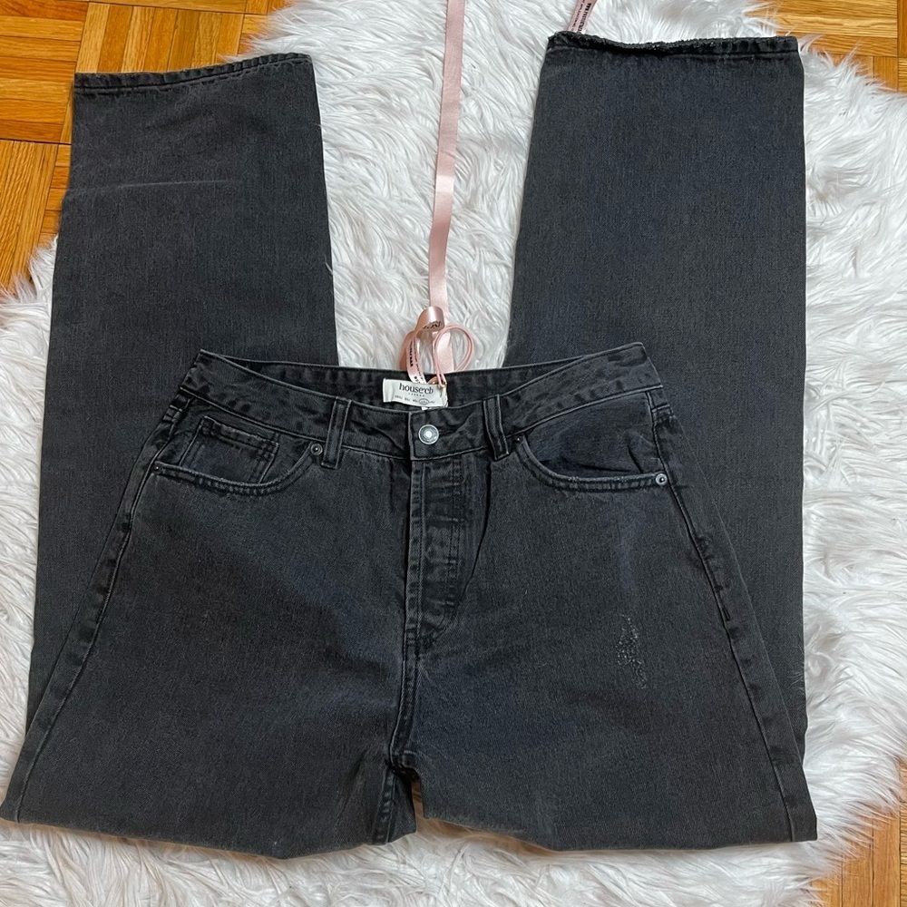 HOUSE OF CB Woman Straight Leg Trendy High Rise Wide Leg Jeans Dark - Picture 4 of 11